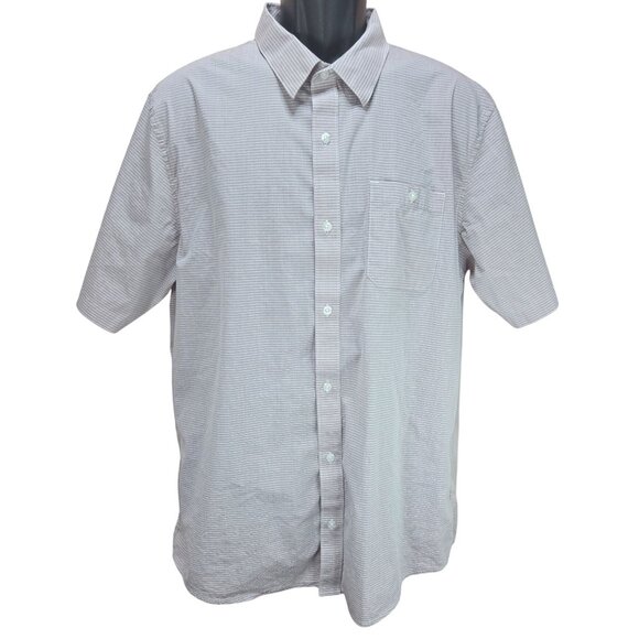 Travis Mathew Mens Cotton Blend Tan Striped Short Sleeve Button-Up Shirt XL - Picture 1 of 8